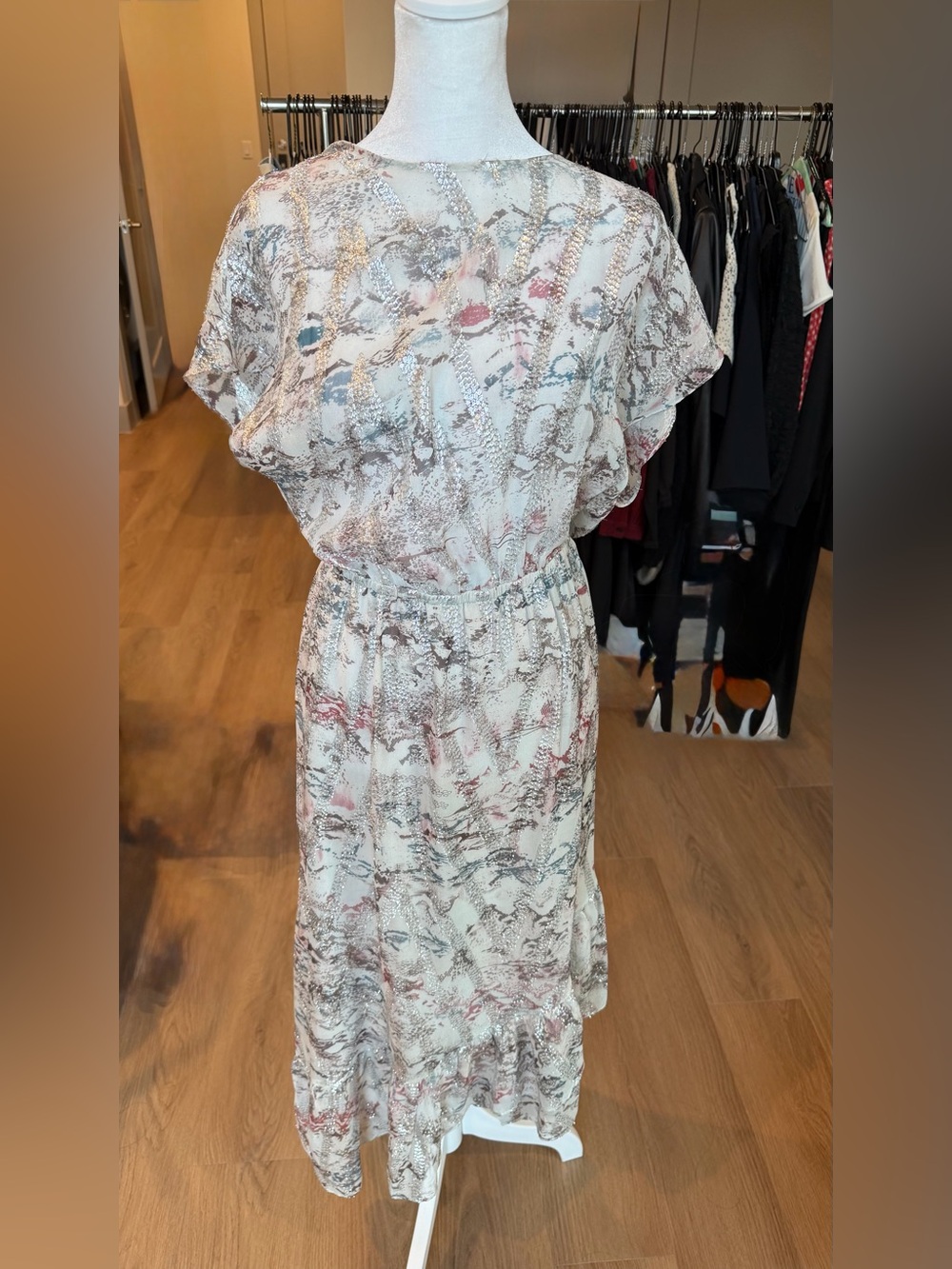 IRO Maxi Dress metallic pattern on silk